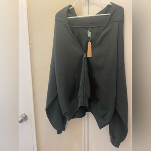 NWT SKIMS Cotton Fleece Zip Up Hoodie in Spruce; Size 3X